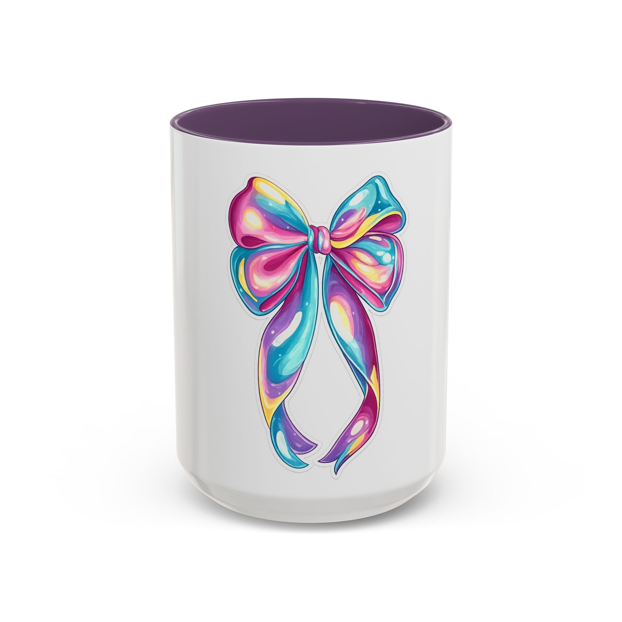 Rainbow Bow Accent Coffee Mug — Colorful Gift Mug for Her
