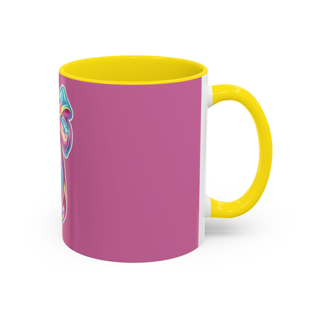 Pink Accent Coffee Mug with Rainbow Bow – Cute Gift Mug for Her