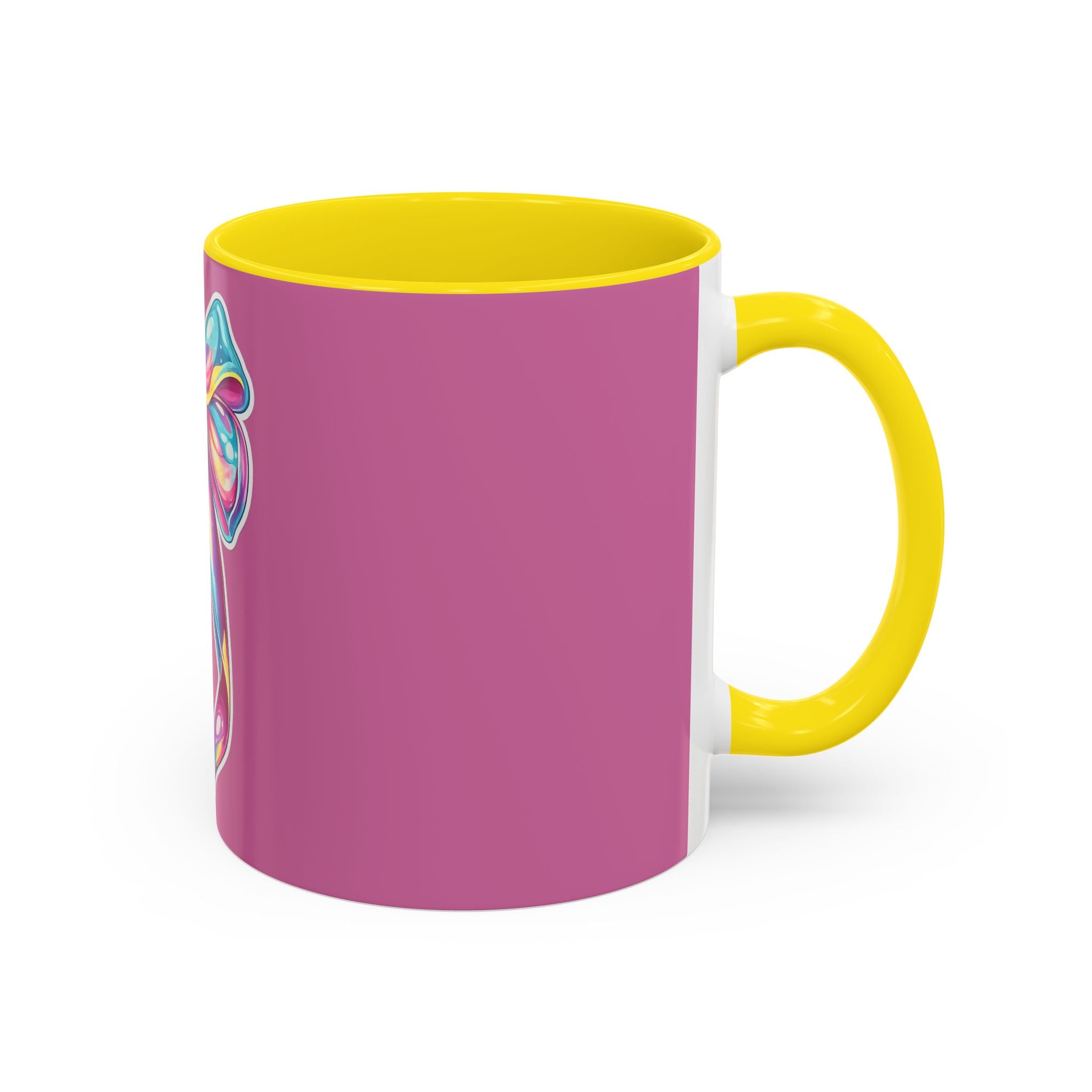 Pink Accent Coffee Mug with Rainbow Bow – Cute Gift Mug for Her