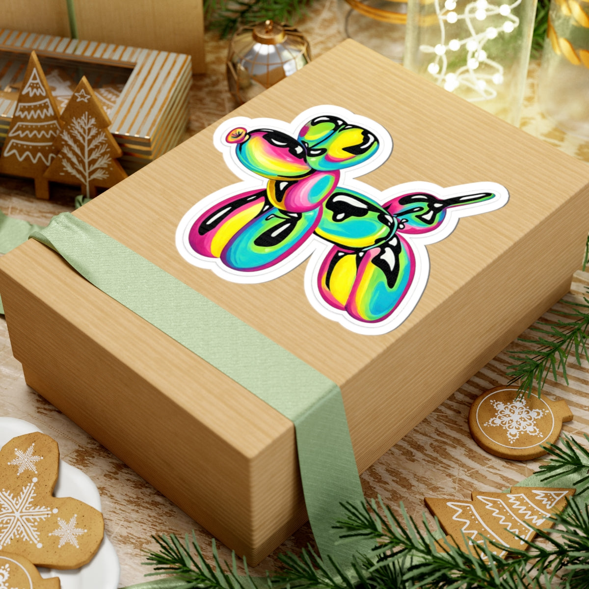 Colorful Balloon Dog Sticker — Colorful Cute Kiss-Cut Sticker for Laptops & Water Bottles