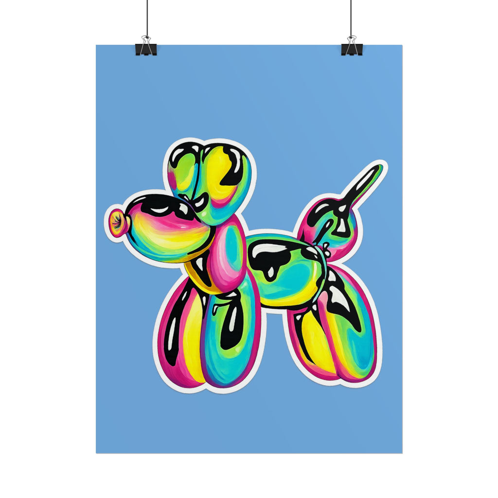 Balloon Dog Poster — Neon Art Print on Blue Background