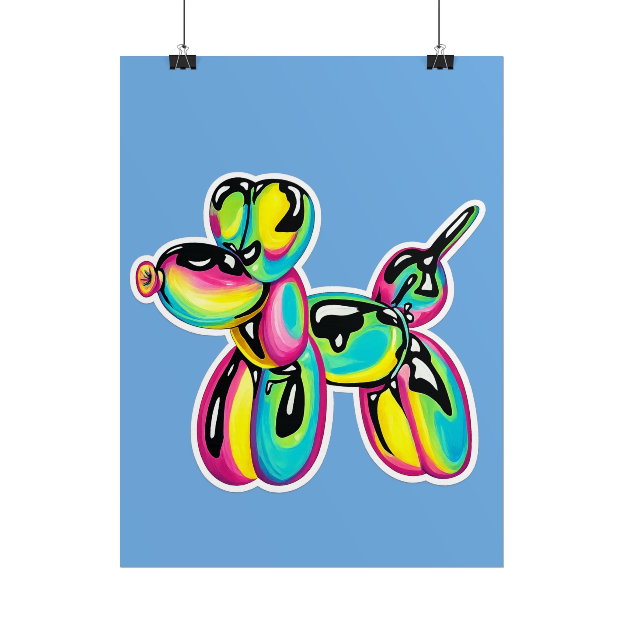 Balloon Dog Poster — Neon Art Print on Blue Background
