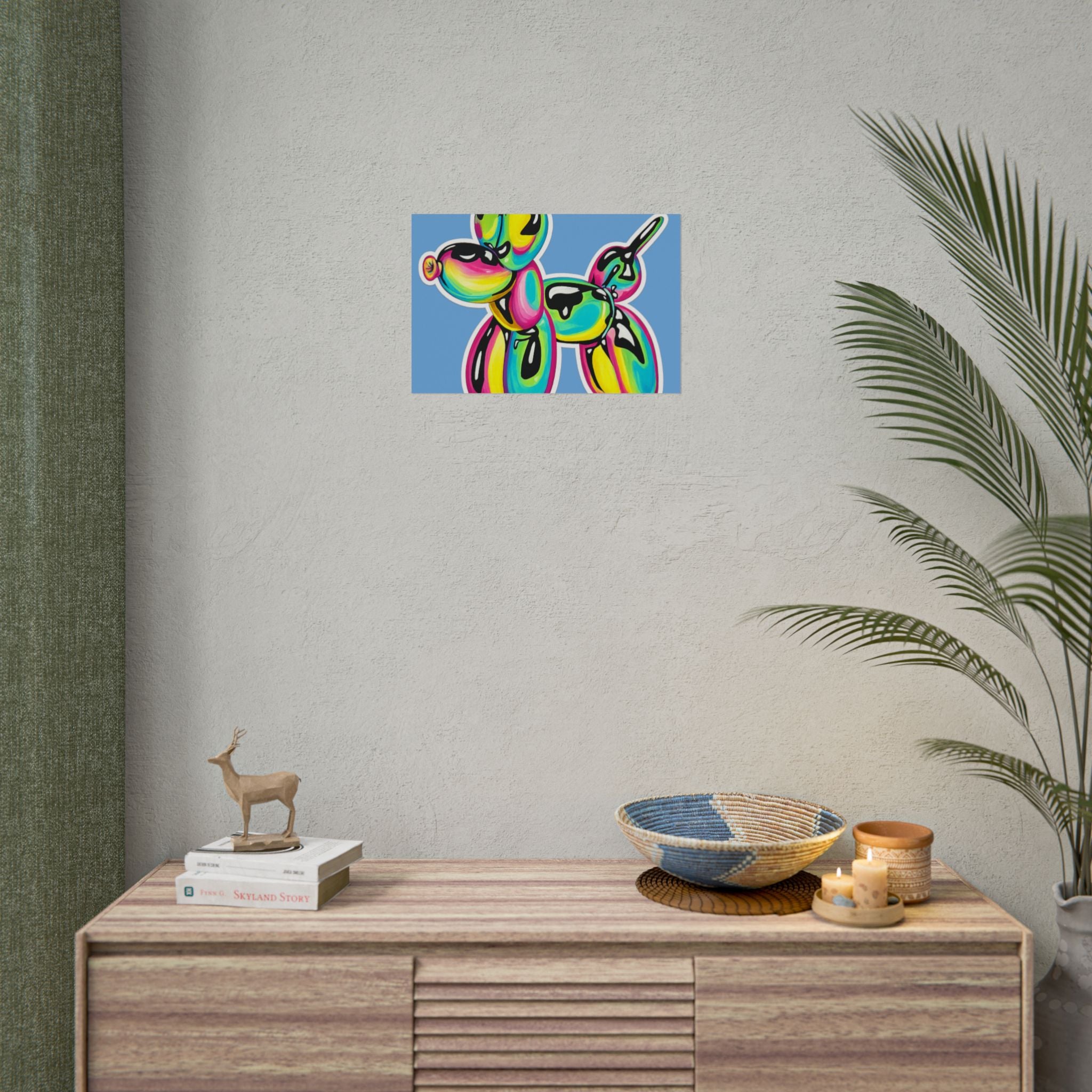 Balloon Dog Poster — Neon Art Print on Blue Background