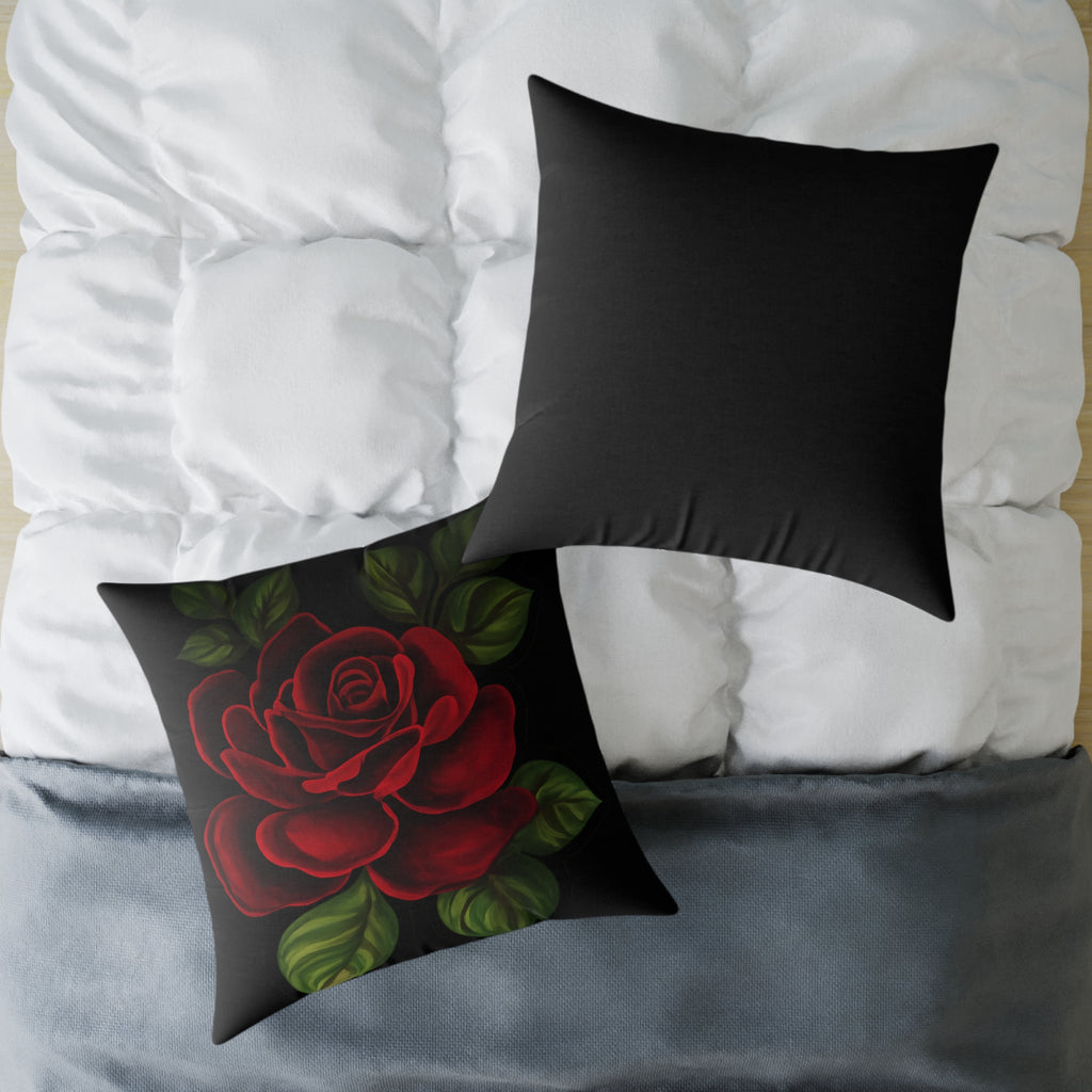 Red Rose Floral Throw Pillow — Square Canvas Decorative Pillow