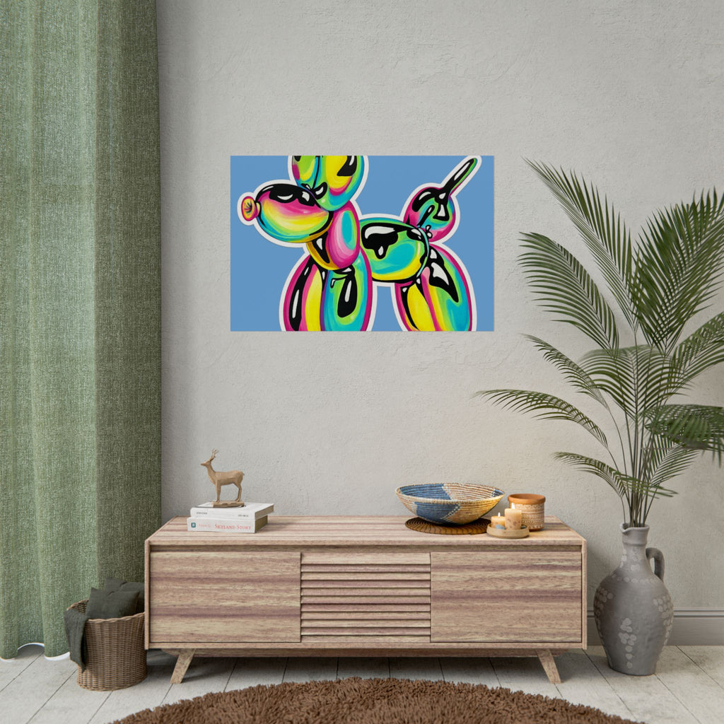 Balloon Dog Poster — Neon Art Print on Blue Background
