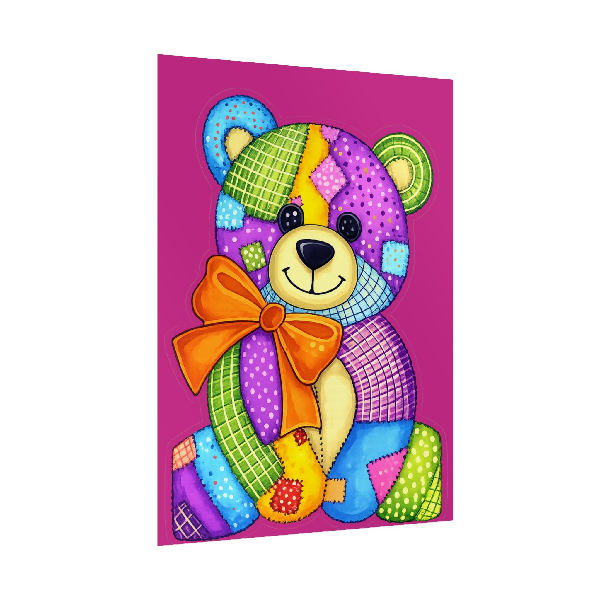Teddy Bear Patchwork Rolled Poster – Colorful Nursery Wall Art for Kids, Baby Shower Gift