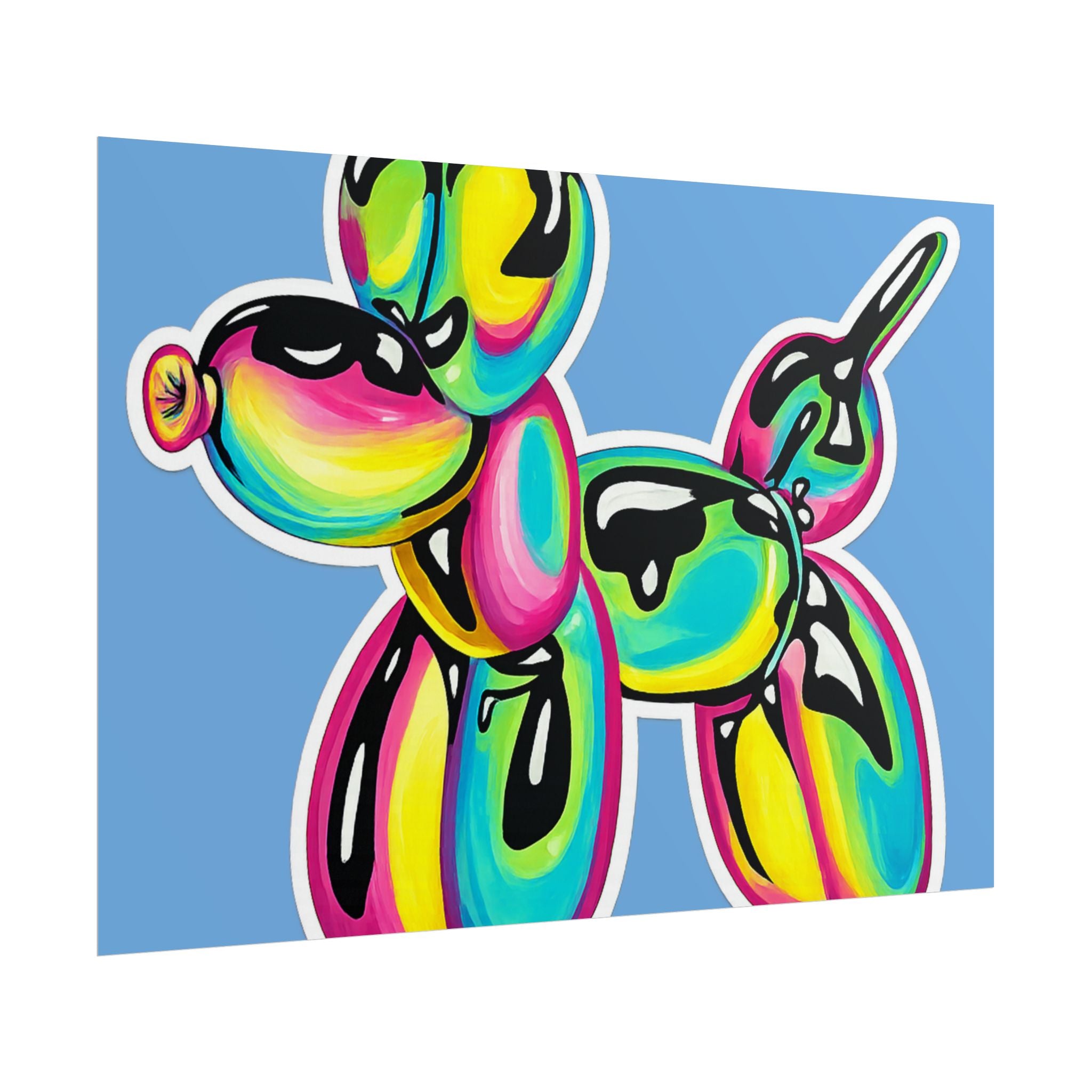 Balloon Dog Poster — Neon Art Print on Blue Background
