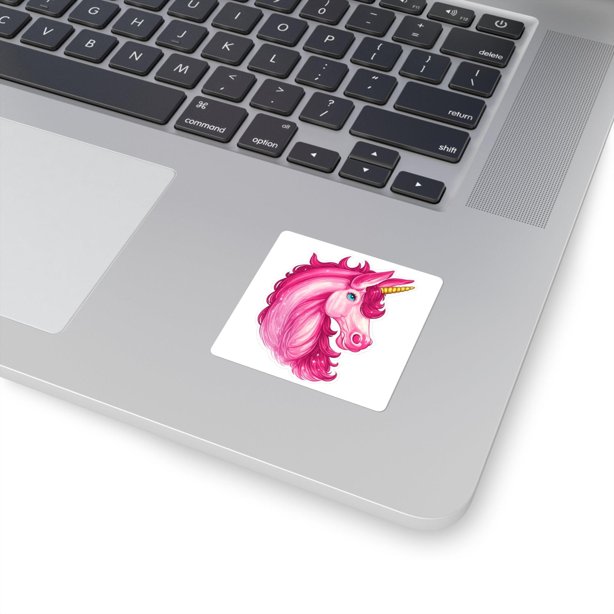 Pink Unicorn Square Sticker — Cute Magical Laptop Decal