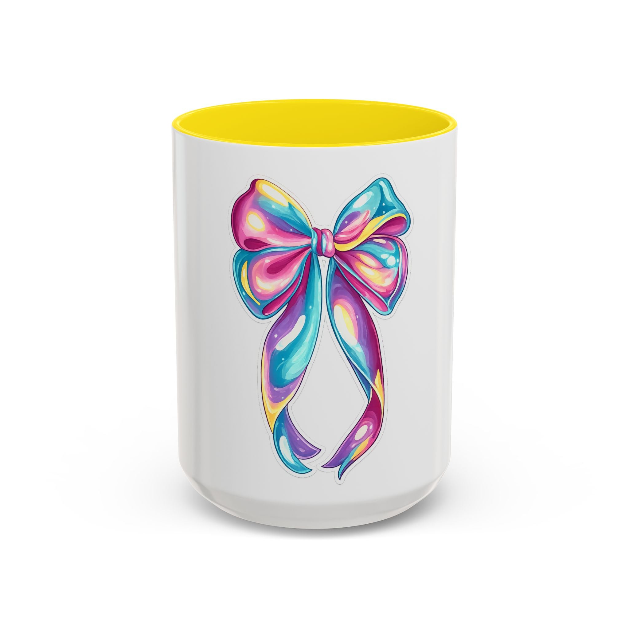 Rainbow Bow Accent Coffee Mug — Colorful Gift Mug for Her