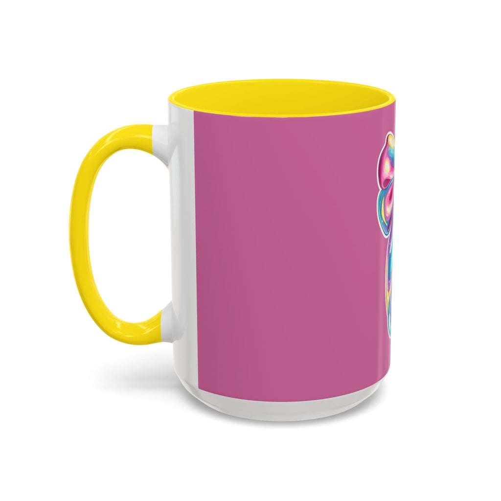 Pink Accent Coffee Mug with Rainbow Bow – Cute Gift Mug for Her