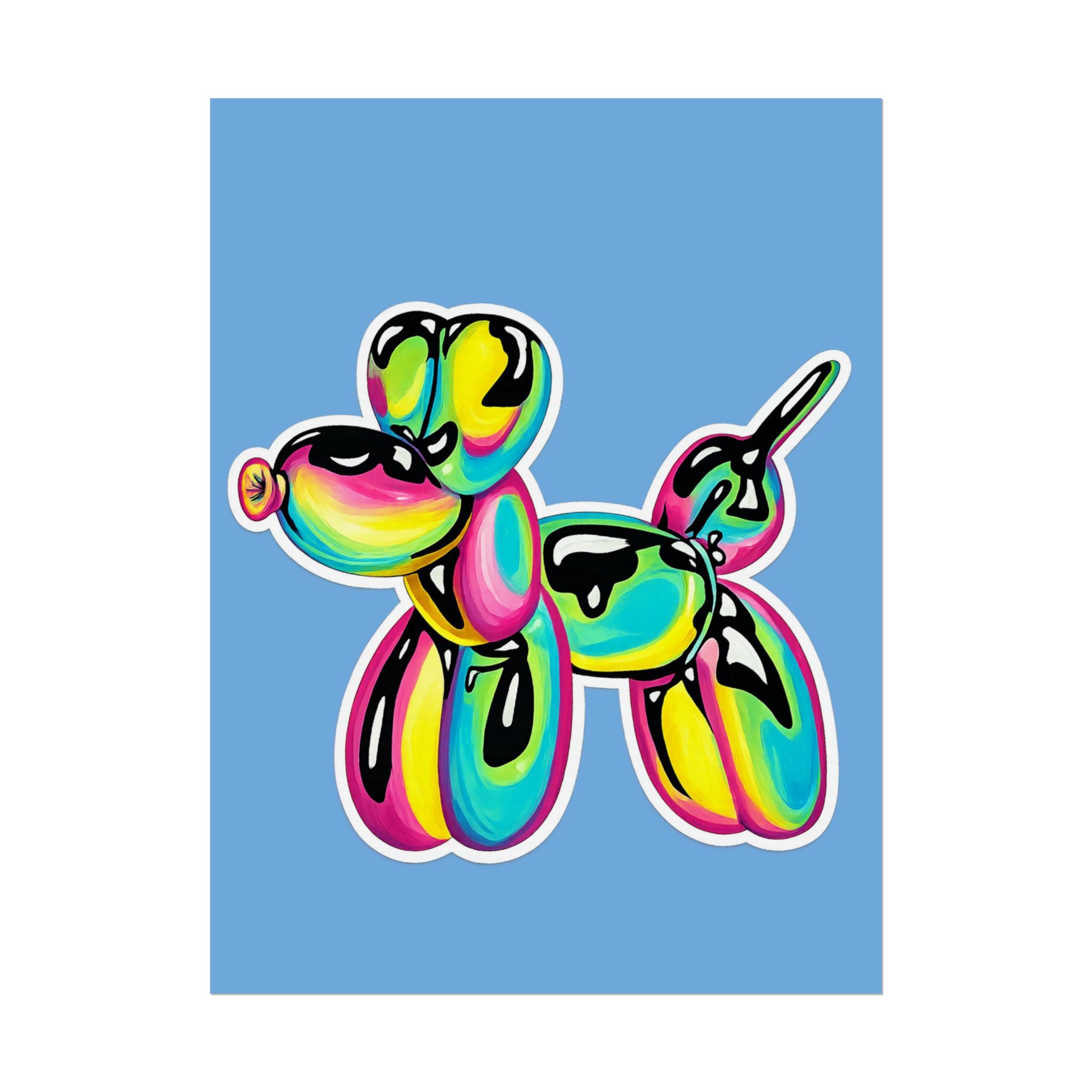 Balloon Dog Poster — Neon Art Print on Blue Background