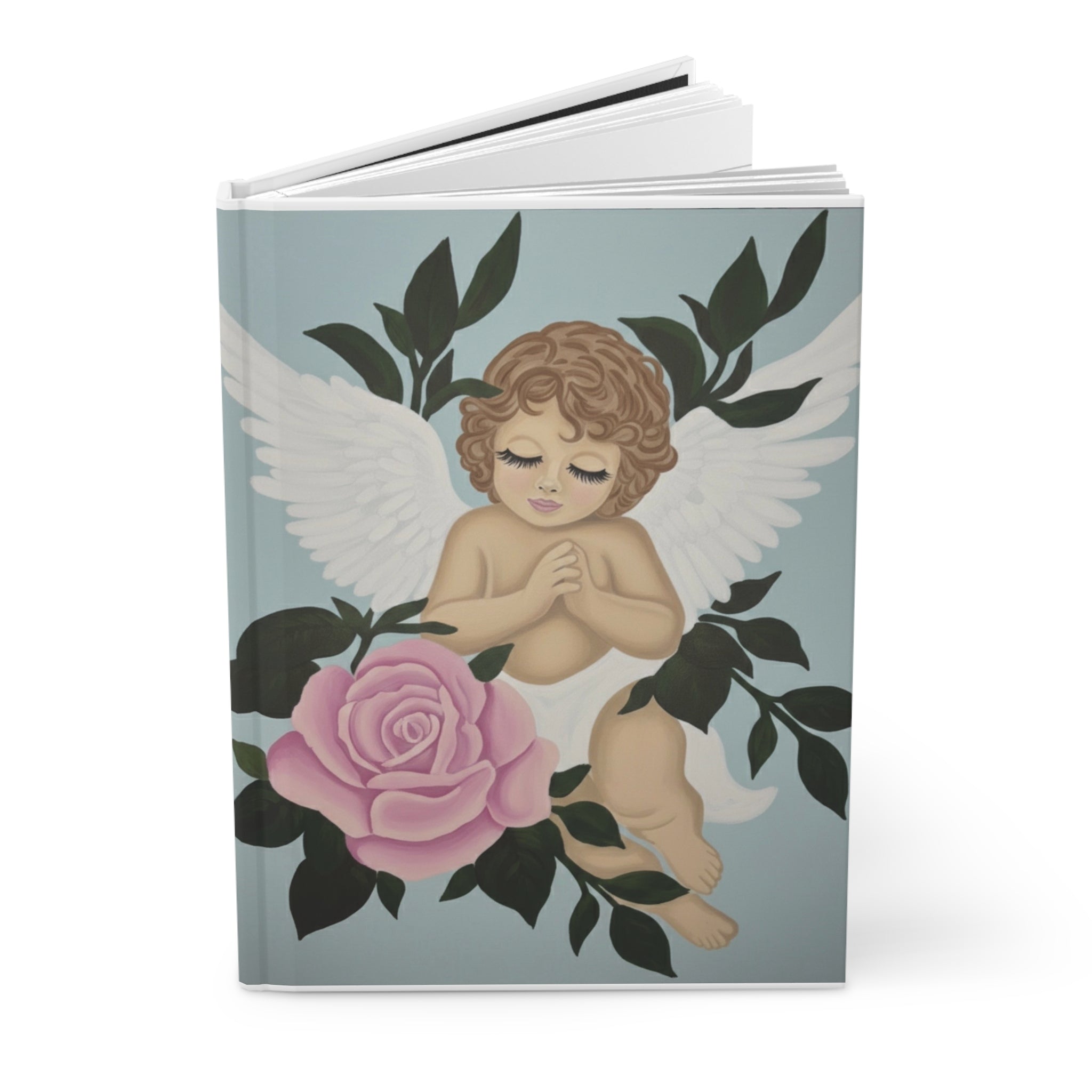 Angel and Rose Hardcover Journal — Vintage Cherub Notebook for Prayer, Reflection & Keepsakes