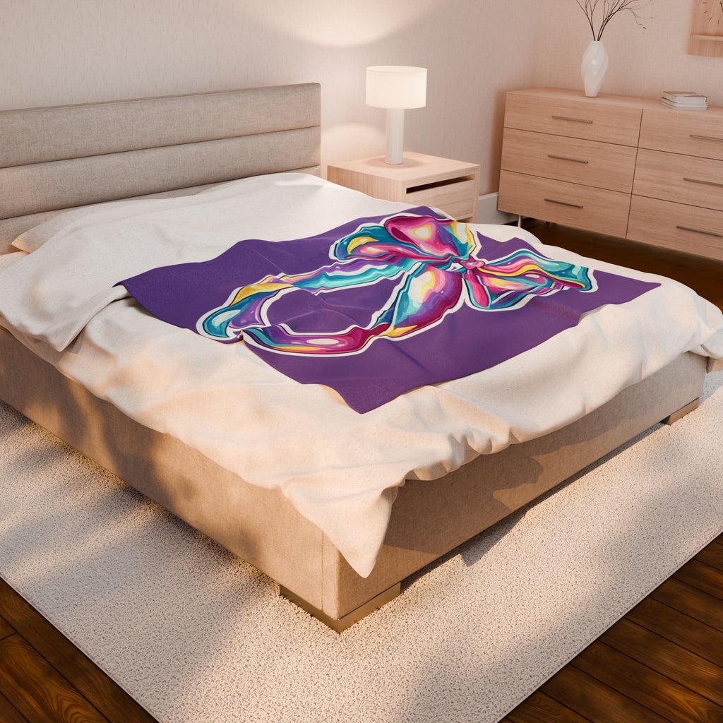 Colorful Bow Velveteen Plush Blanket — Soft Purple Gift Throw