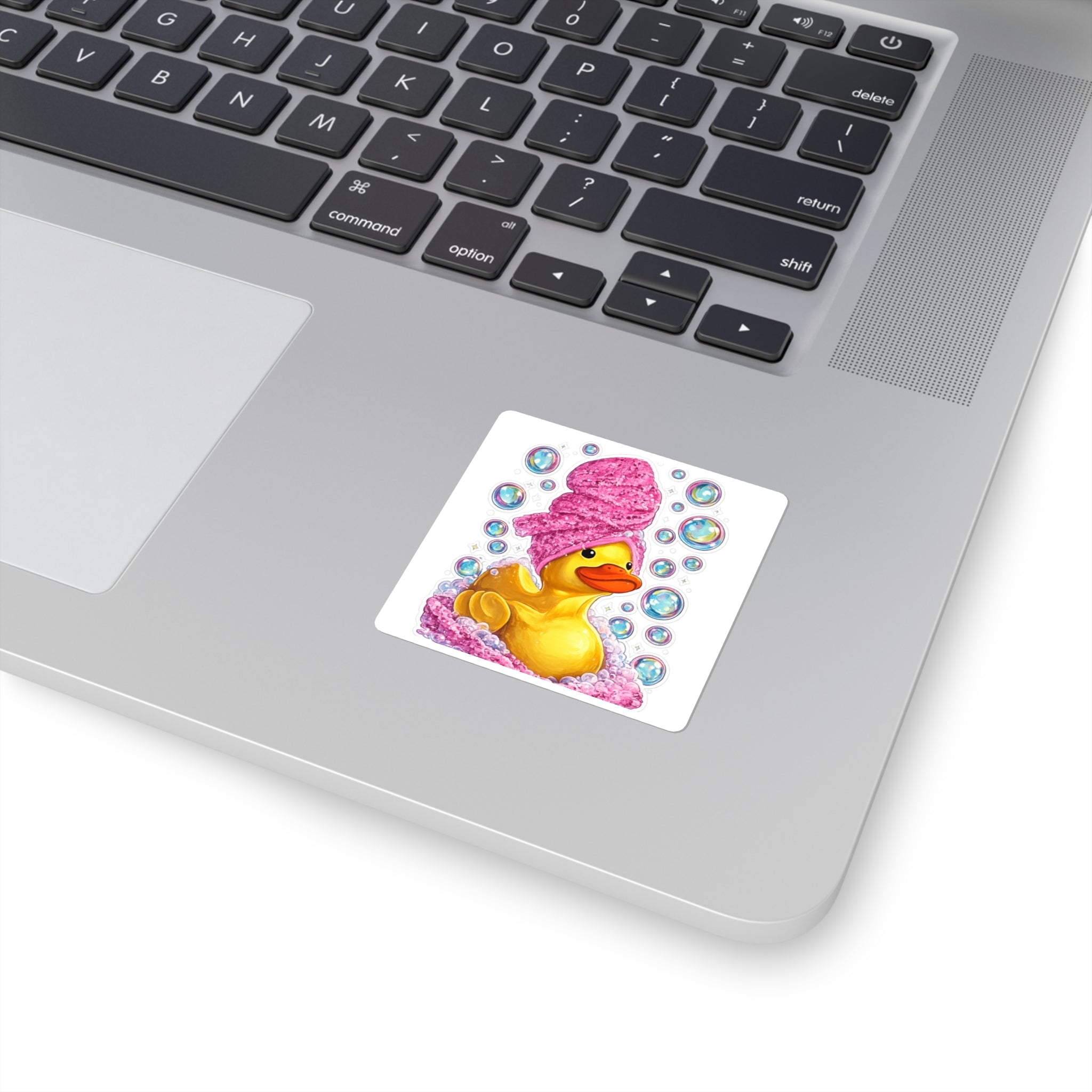 Rubber Duck Spa Square Sticker — Cute Bubble Bath Laptop Decal