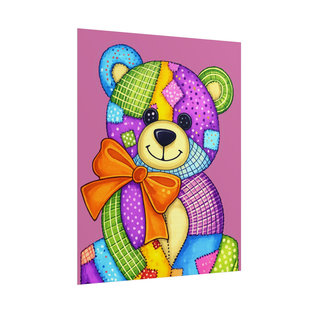 Colorful Patchwork Teddy Bear Poster — Cute Nursery Wall Art