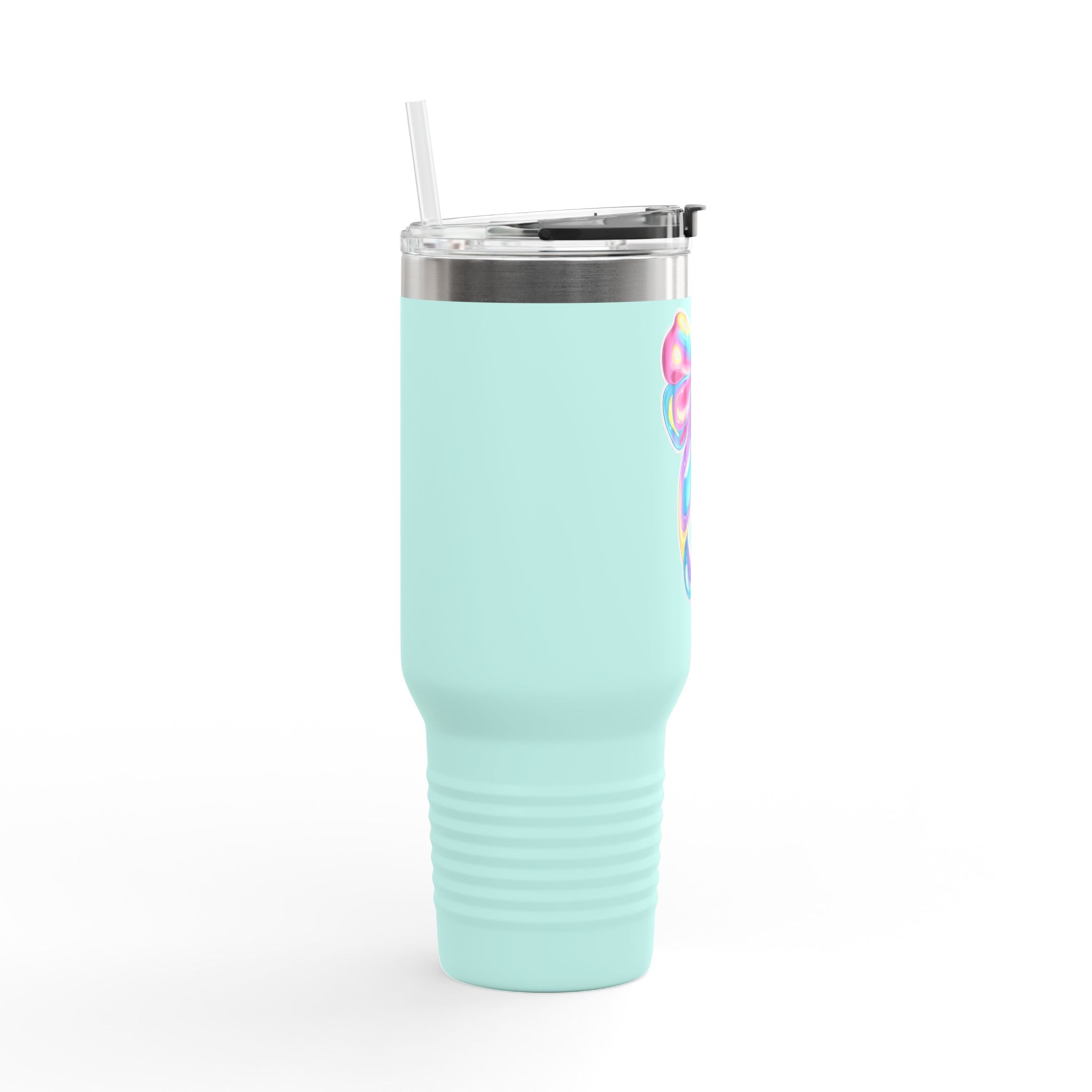 40oz Insulated Travel Mug — Iridescent Rainbow Gift Bow Design