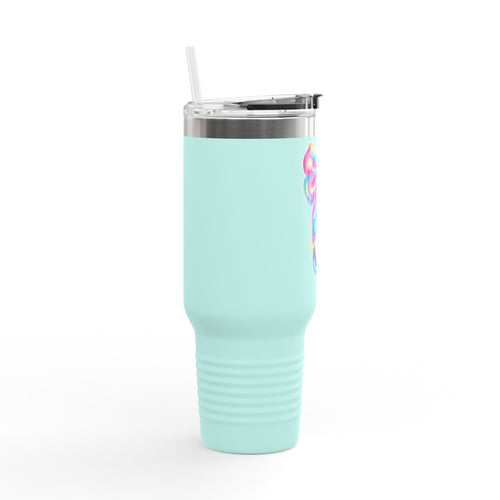 40oz Insulated Travel Mug — Iridescent Rainbow Gift Bow Design