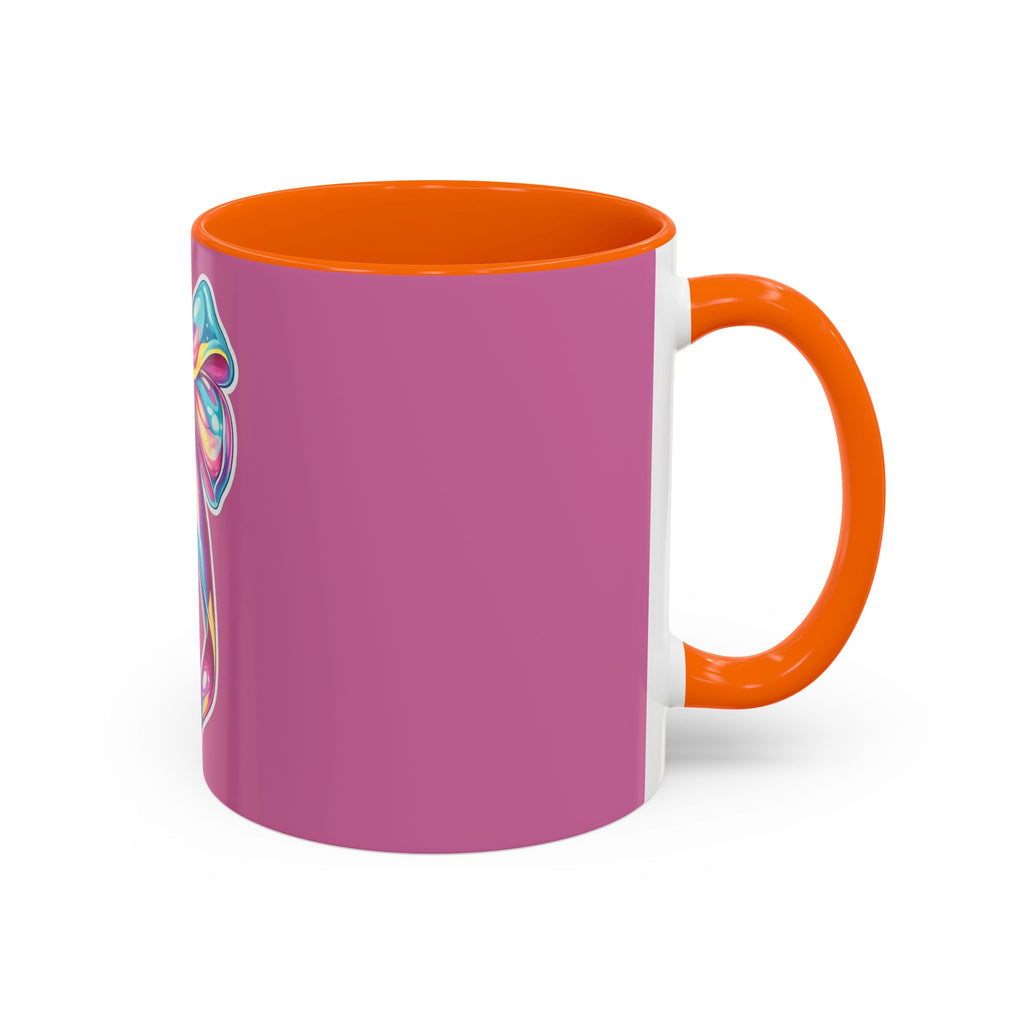 Pink Accent Coffee Mug with Rainbow Bow – Cute Gift Mug for Her