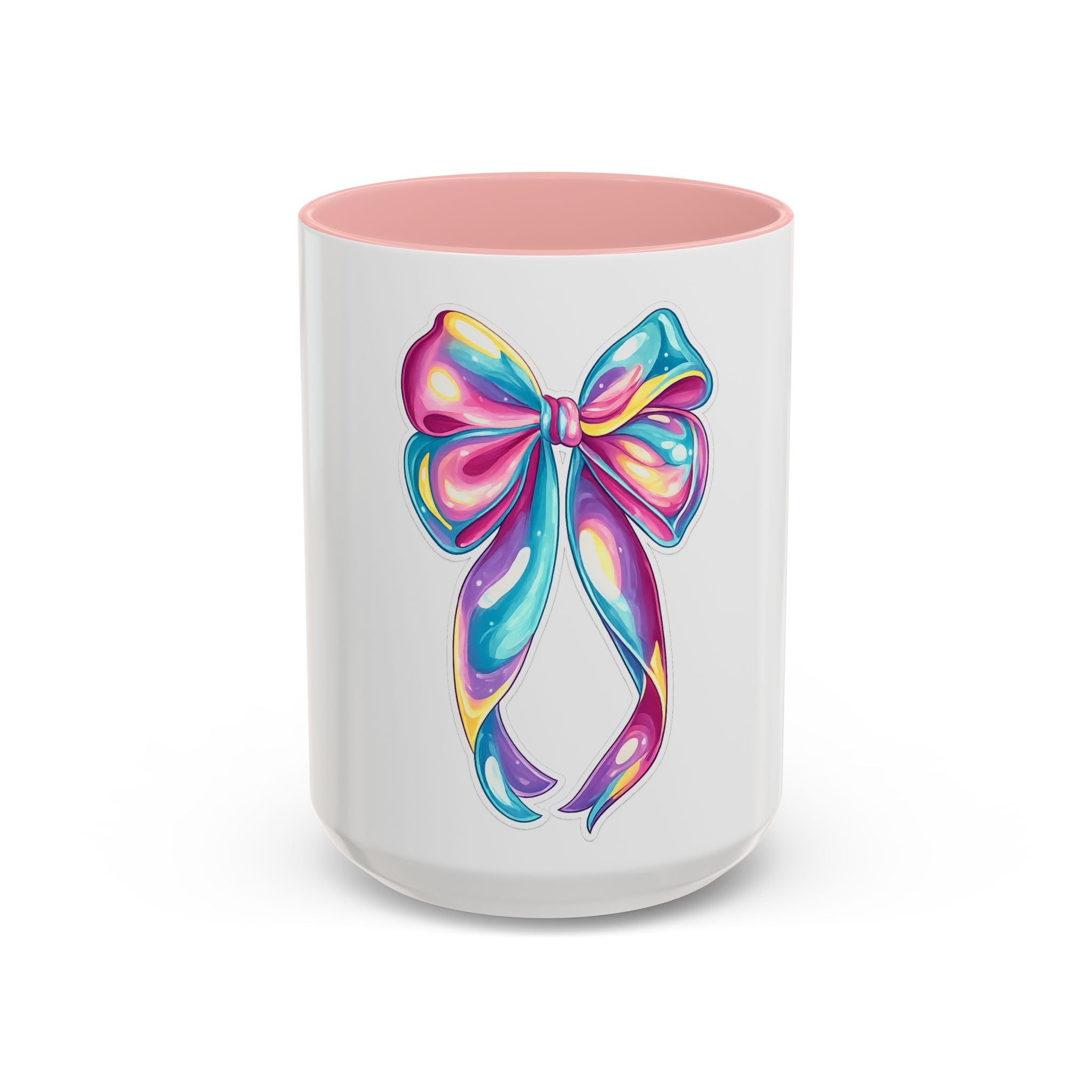 Rainbow Bow Accent Coffee Mug — Colorful Gift Mug for Her