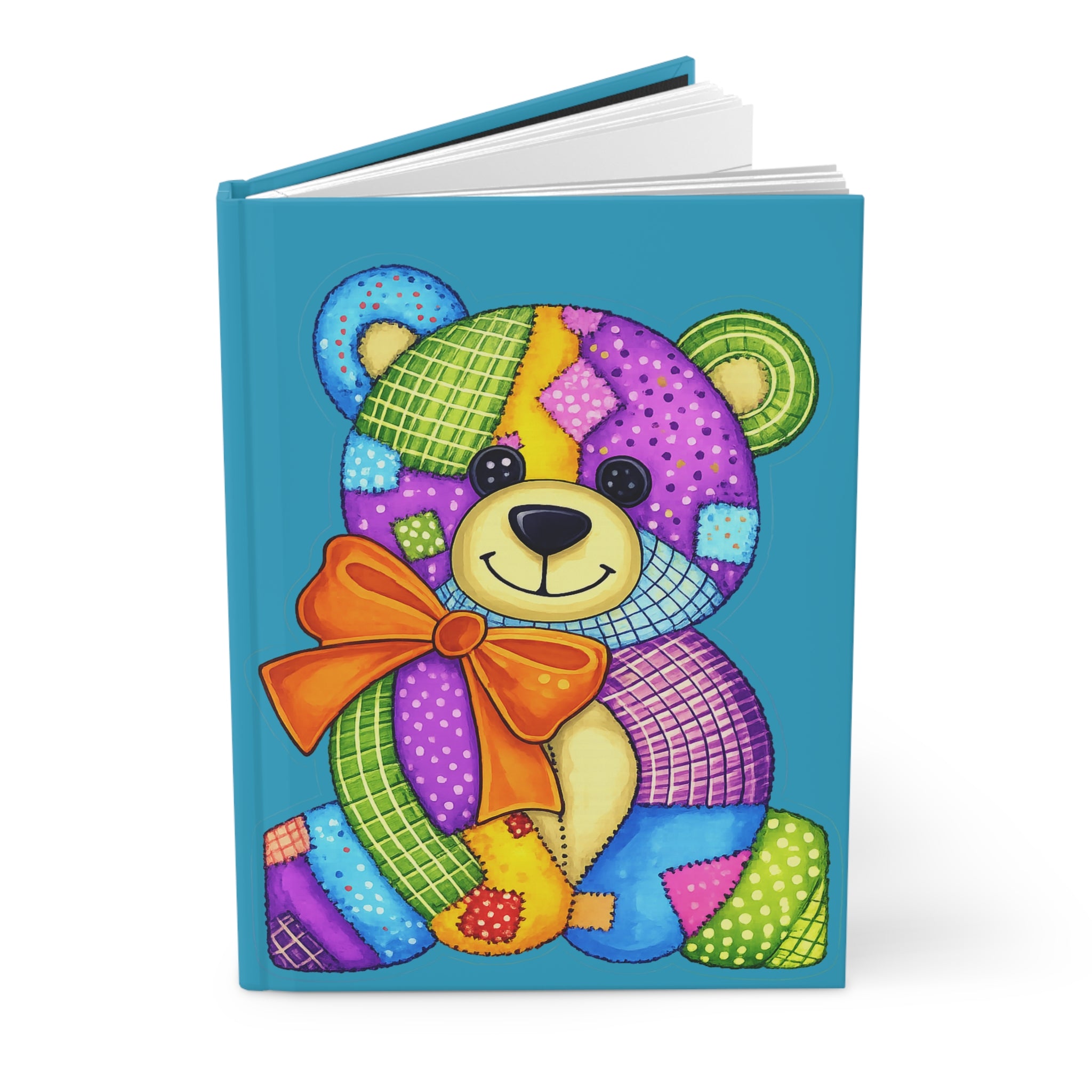 Patchwork Teddy Hardcover Journal – Colorful Cute Bear Notebook for Kids & Baby Shower Gift