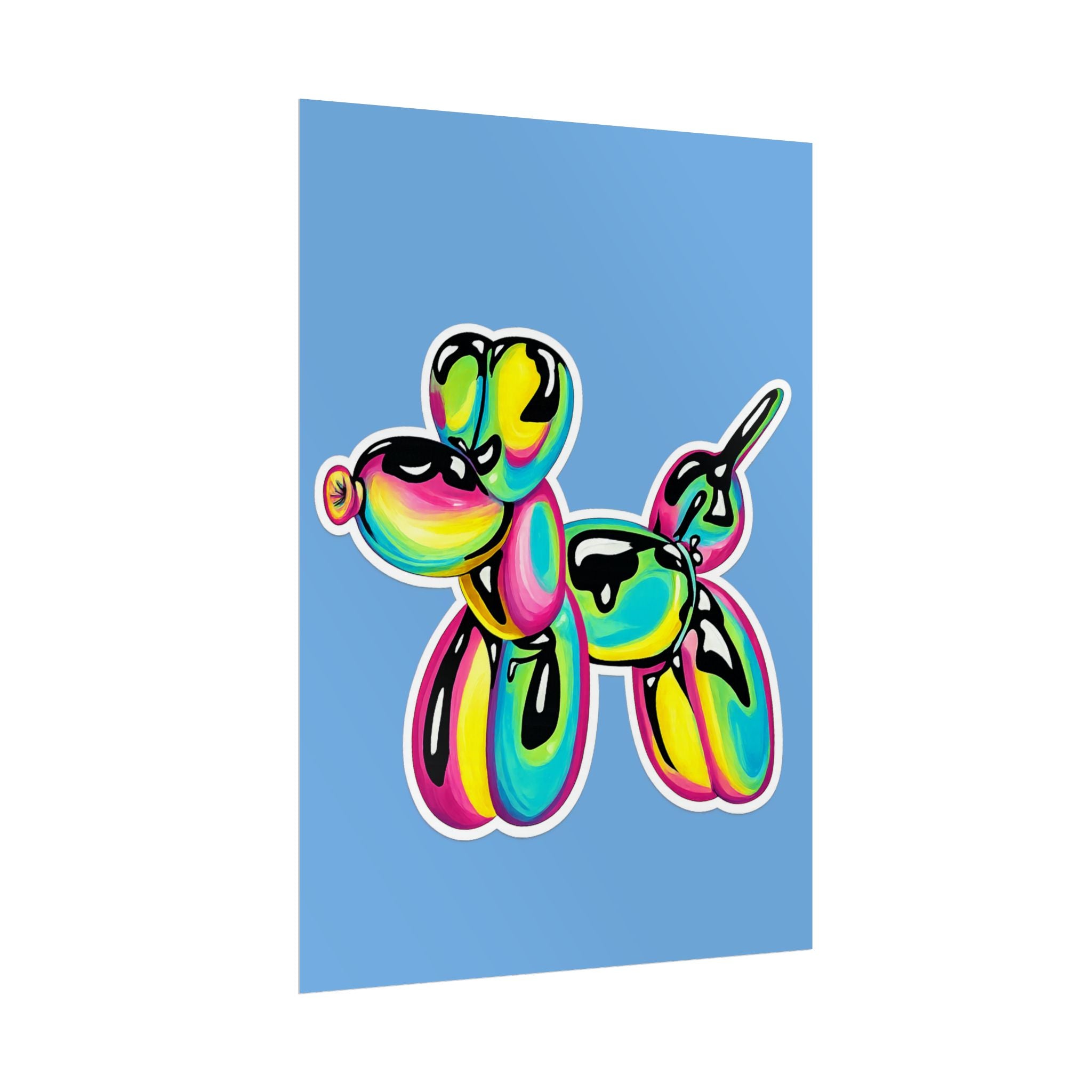 Balloon Dog Poster — Neon Art Print on Blue Background