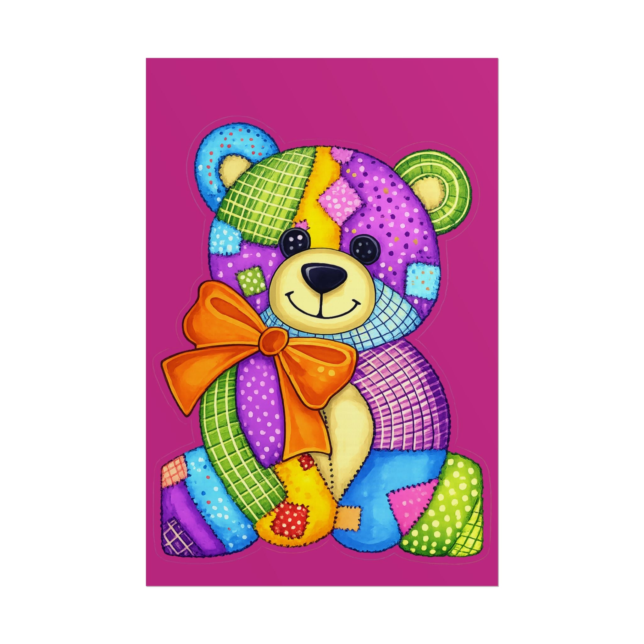 Teddy Bear Patchwork Rolled Poster – Colorful Nursery Wall Art for Kids, Baby Shower Gift