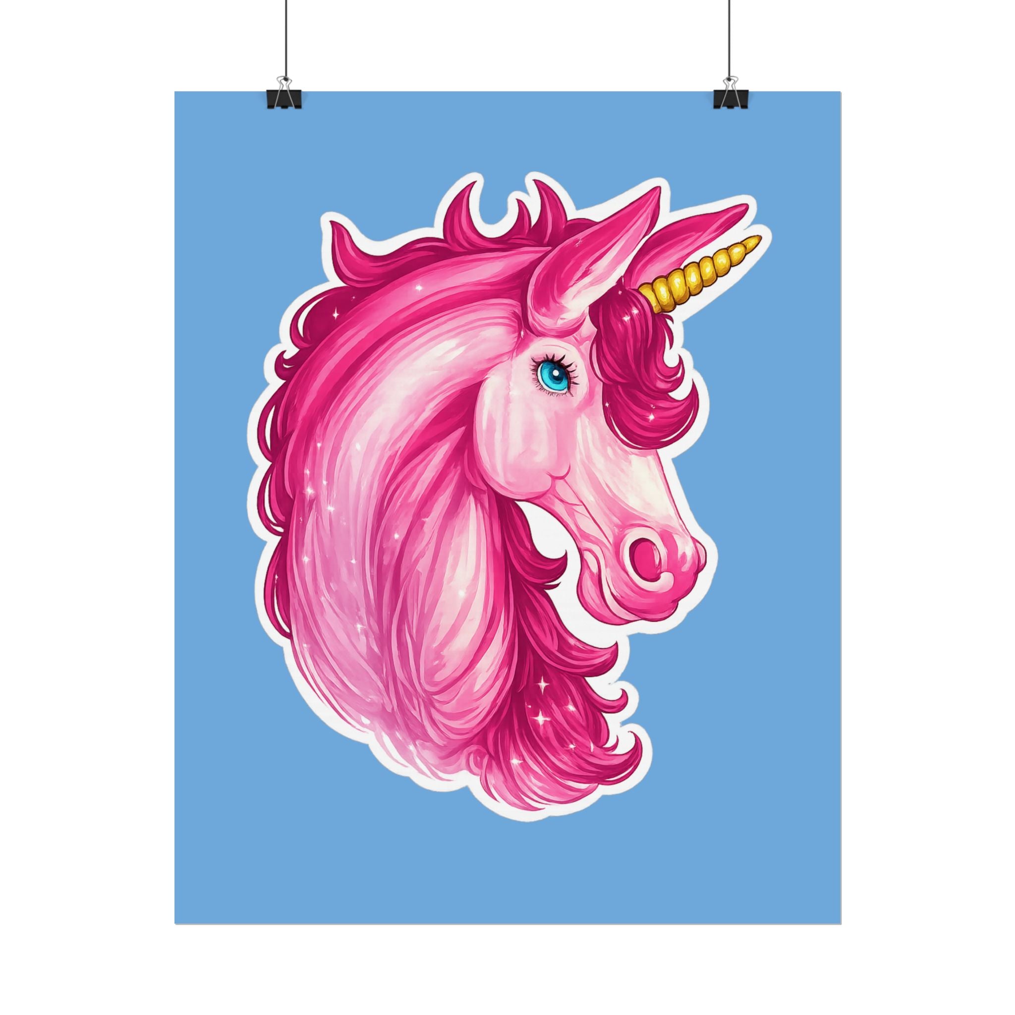 Pink Unicorn Head Rolled Poster — Cute Fantasy Wall Art for Kids' Rooms & Gifts
