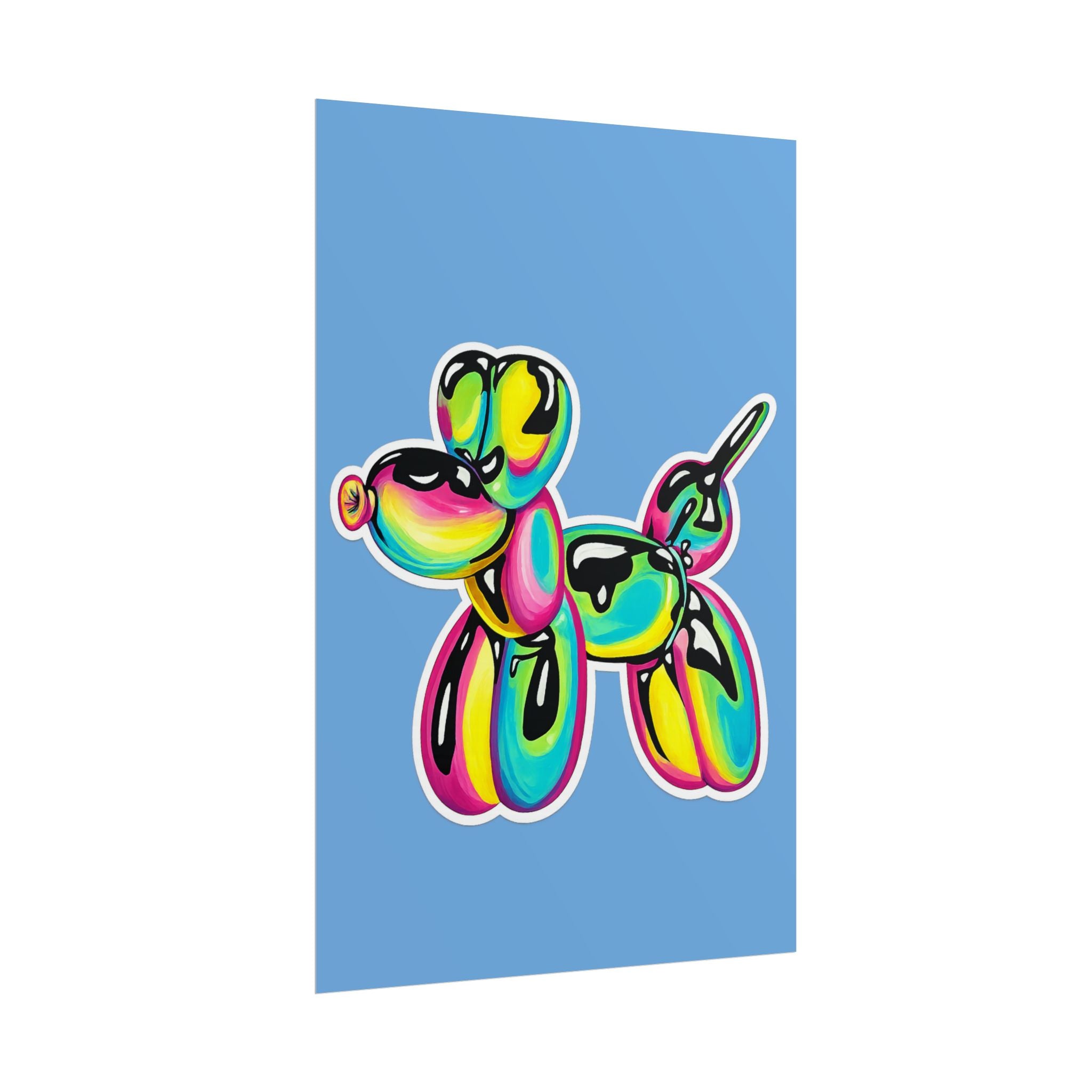 Balloon Dog Poster — Neon Art Print on Blue Background