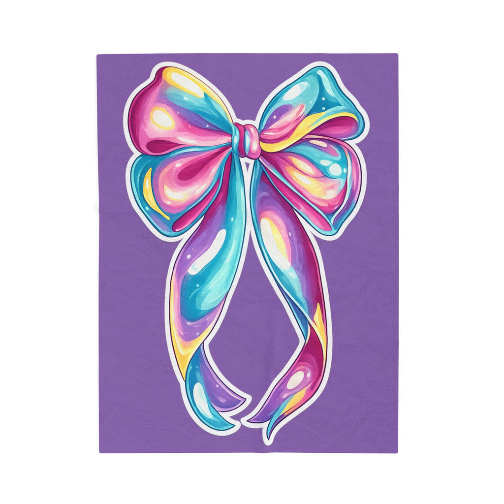 Colorful Bow Velveteen Plush Blanket — Soft Purple Gift Throw