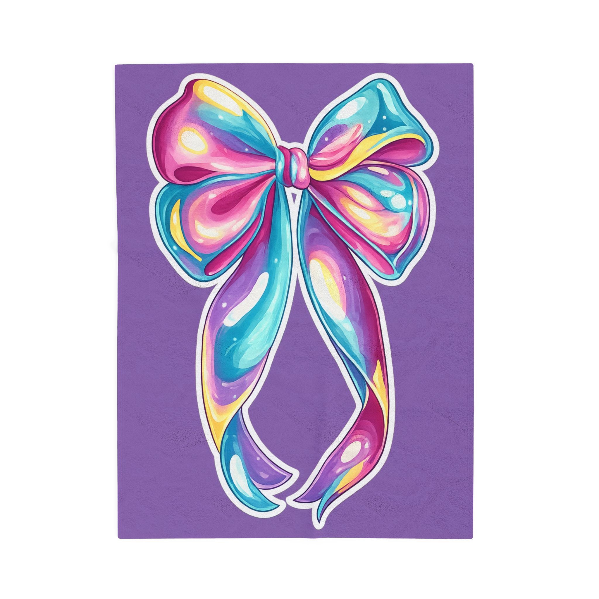 Colorful Bow Velveteen Plush Blanket — Soft Purple Gift Throw