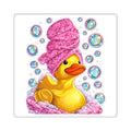 Rubber Duck Spa Square Sticker — Cute Bubble Bath Laptop Decal