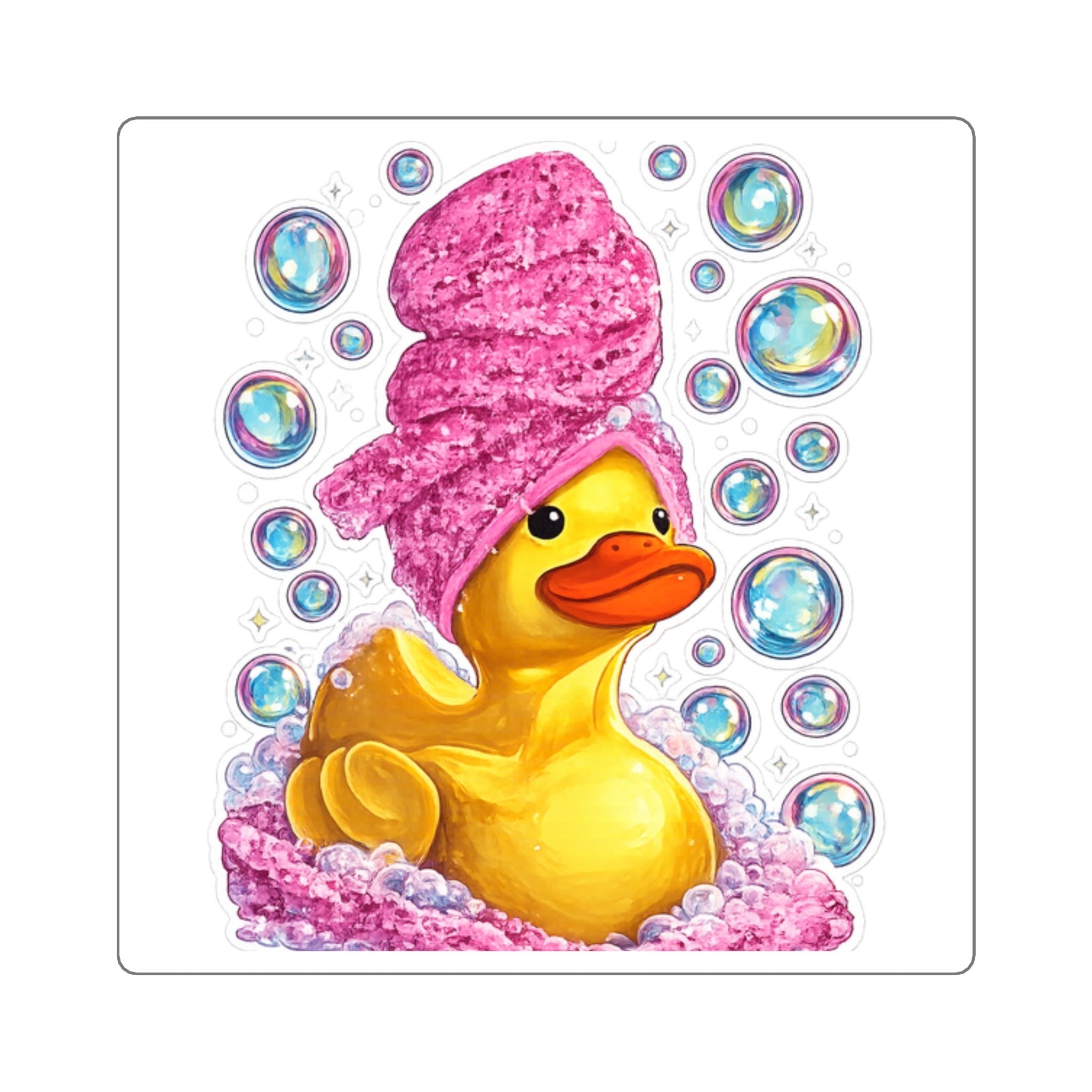 Rubber Duck Spa Square Sticker — Cute Bubble Bath Laptop Decal
