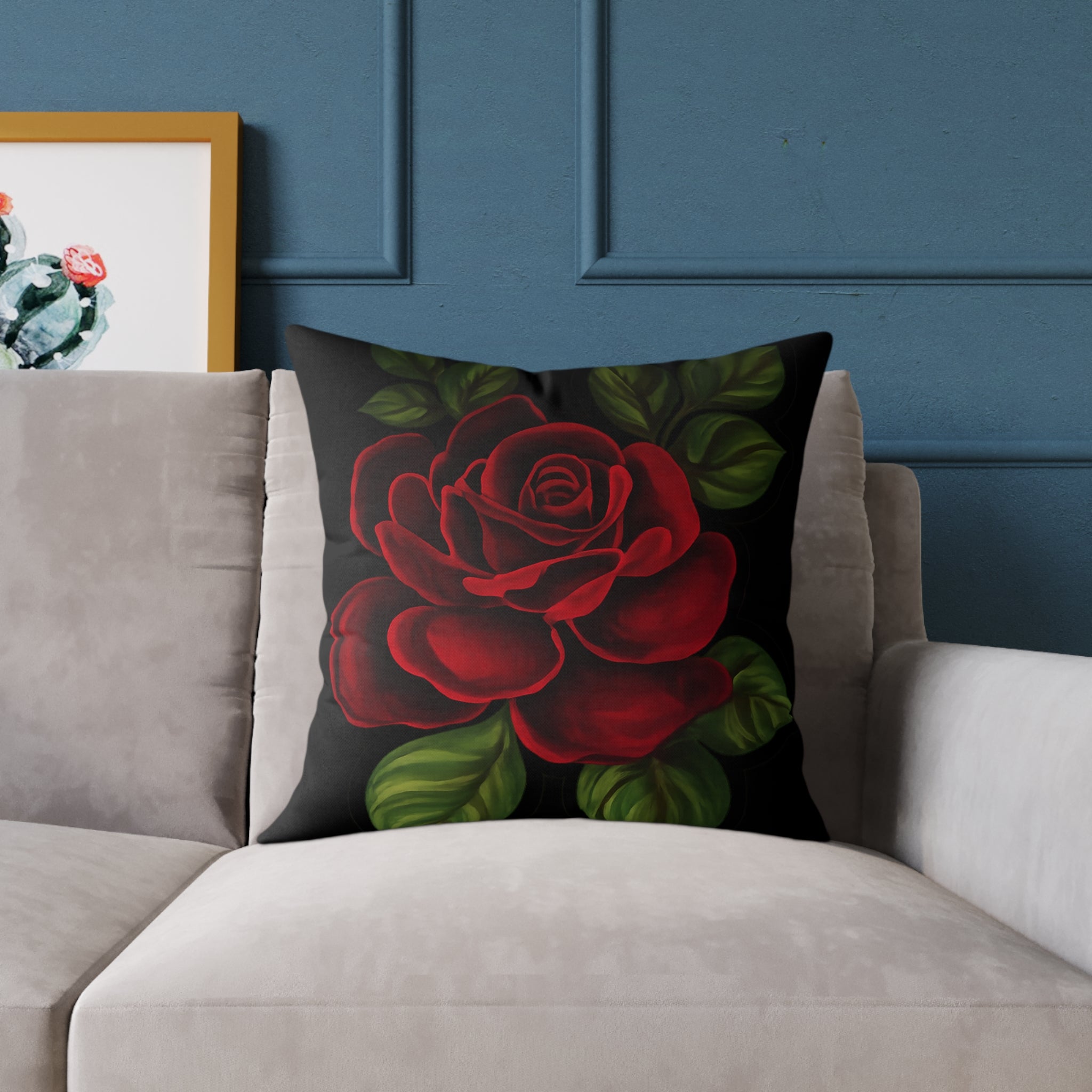 Red Rose Floral Throw Pillow — Square Canvas Decorative Pillow