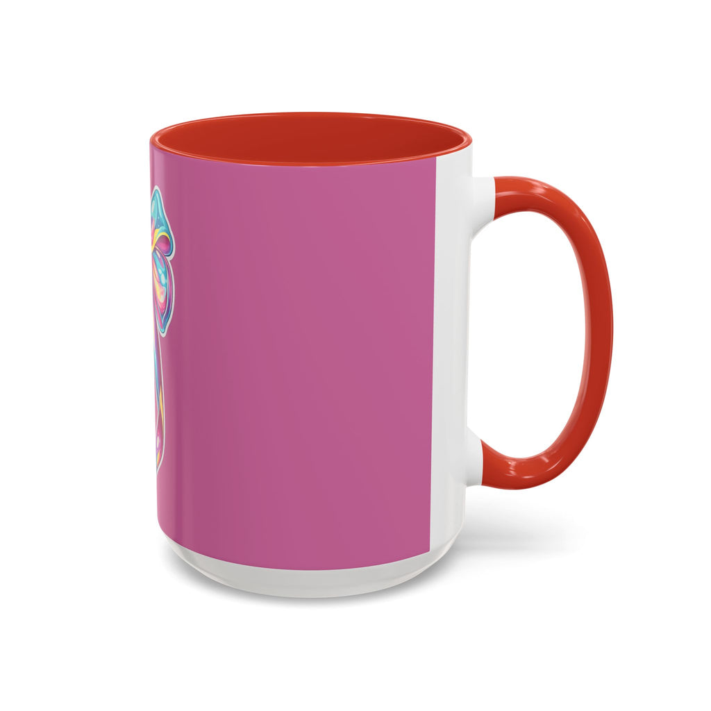 Pink Accent Coffee Mug with Rainbow Bow – Cute Gift Mug for Her