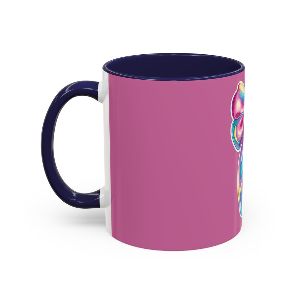 Pink Accent Coffee Mug with Rainbow Bow – Cute Gift Mug for Her