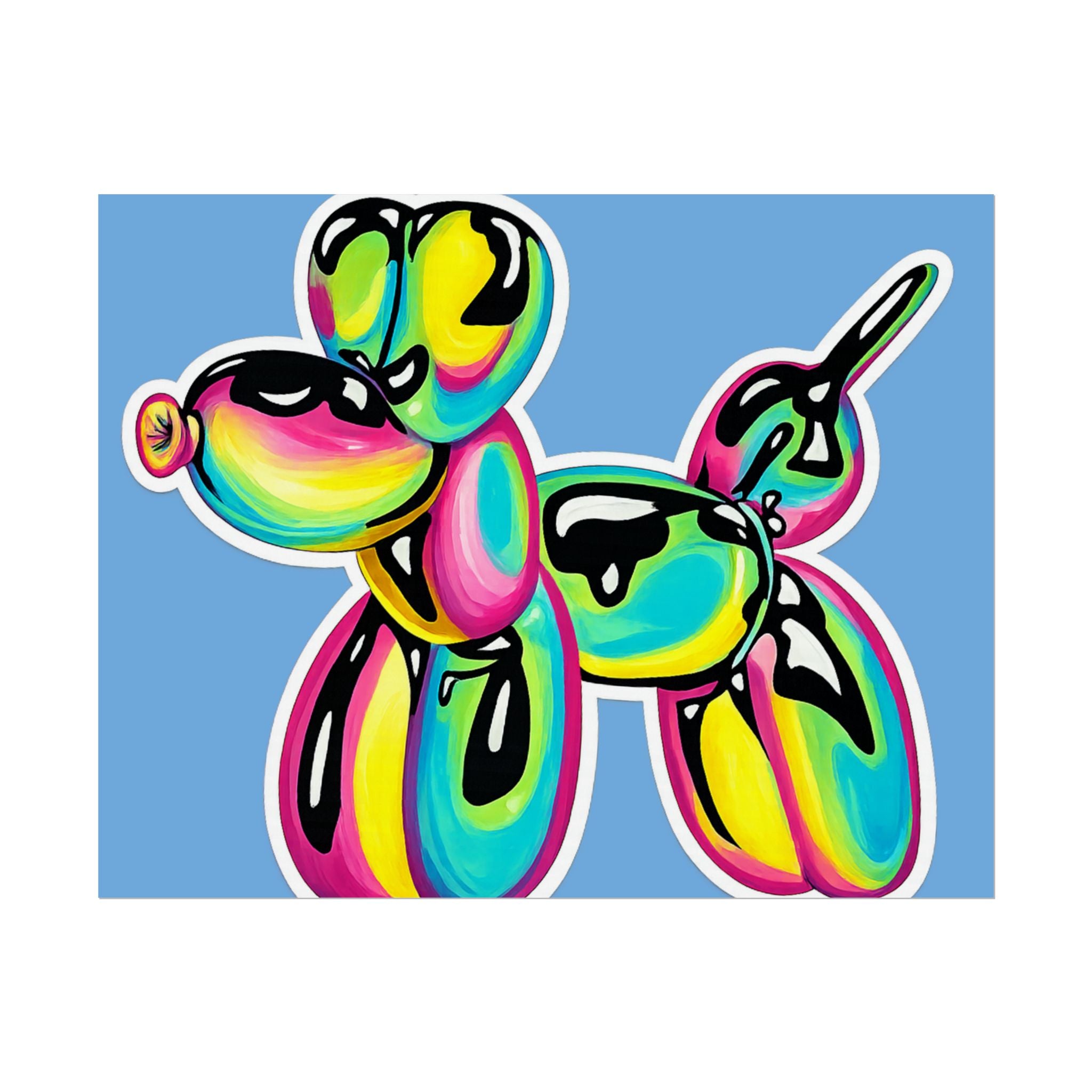 Balloon Dog Poster — Neon Art Print on Blue Background
