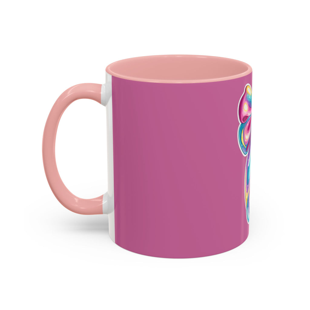Pink Accent Coffee Mug with Rainbow Bow – Cute Gift Mug for Her