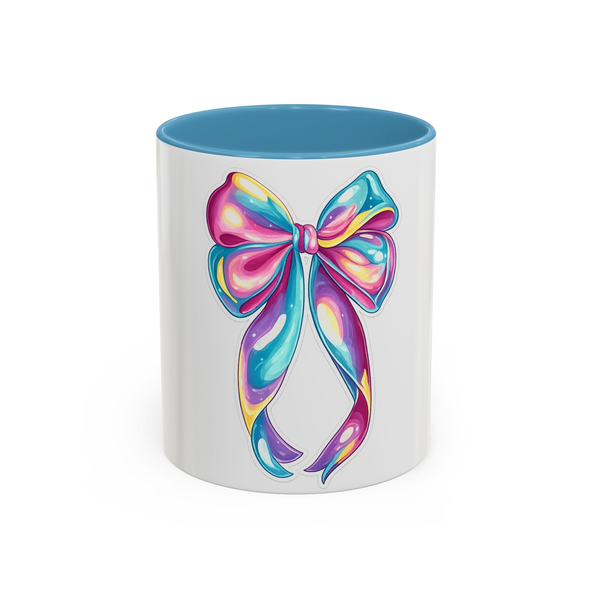 Rainbow Bow Accent Coffee Mug — Colorful Gift Mug for Her