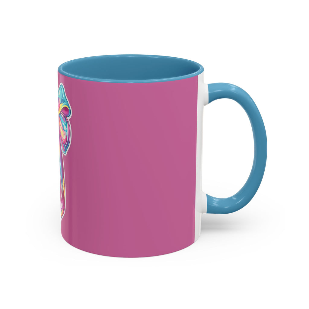 Pink Accent Coffee Mug with Rainbow Bow – Cute Gift Mug for Her