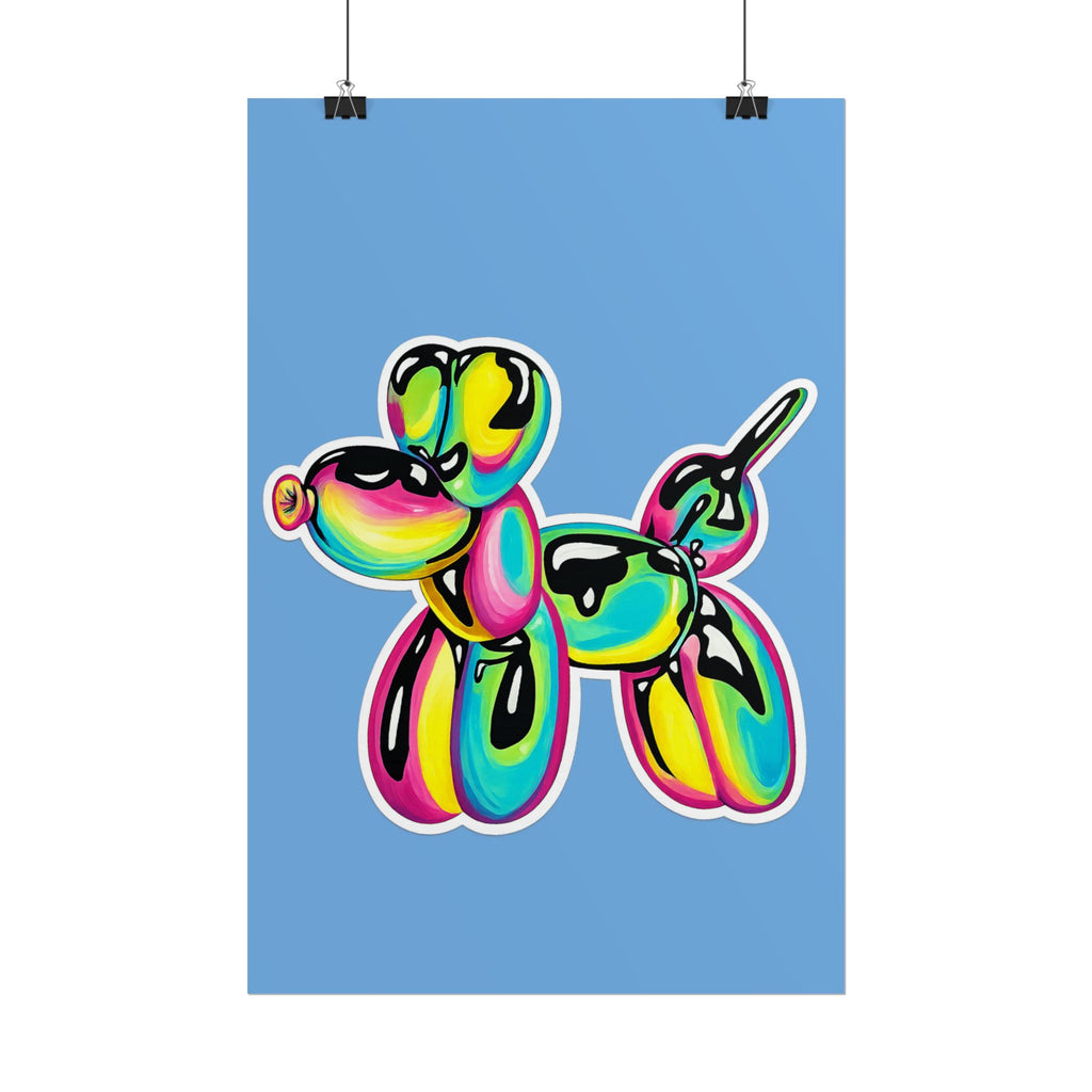 Balloon Dog Poster — Neon Art Print on Blue Background