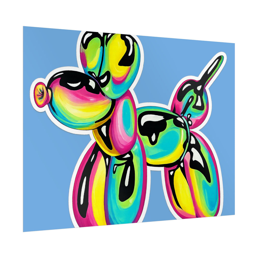 Balloon Dog Poster — Neon Art Print on Blue Background