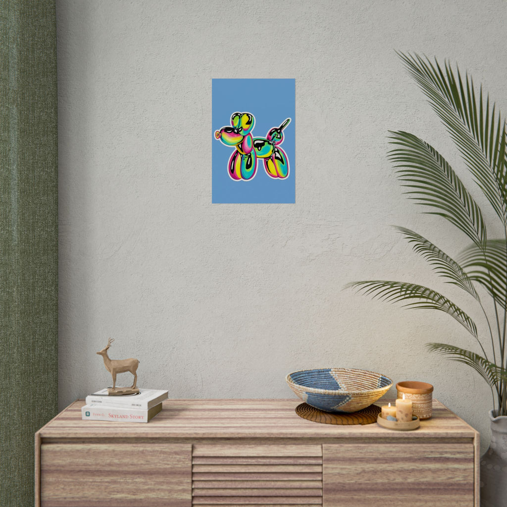 Balloon Dog Poster — Neon Art Print on Blue Background