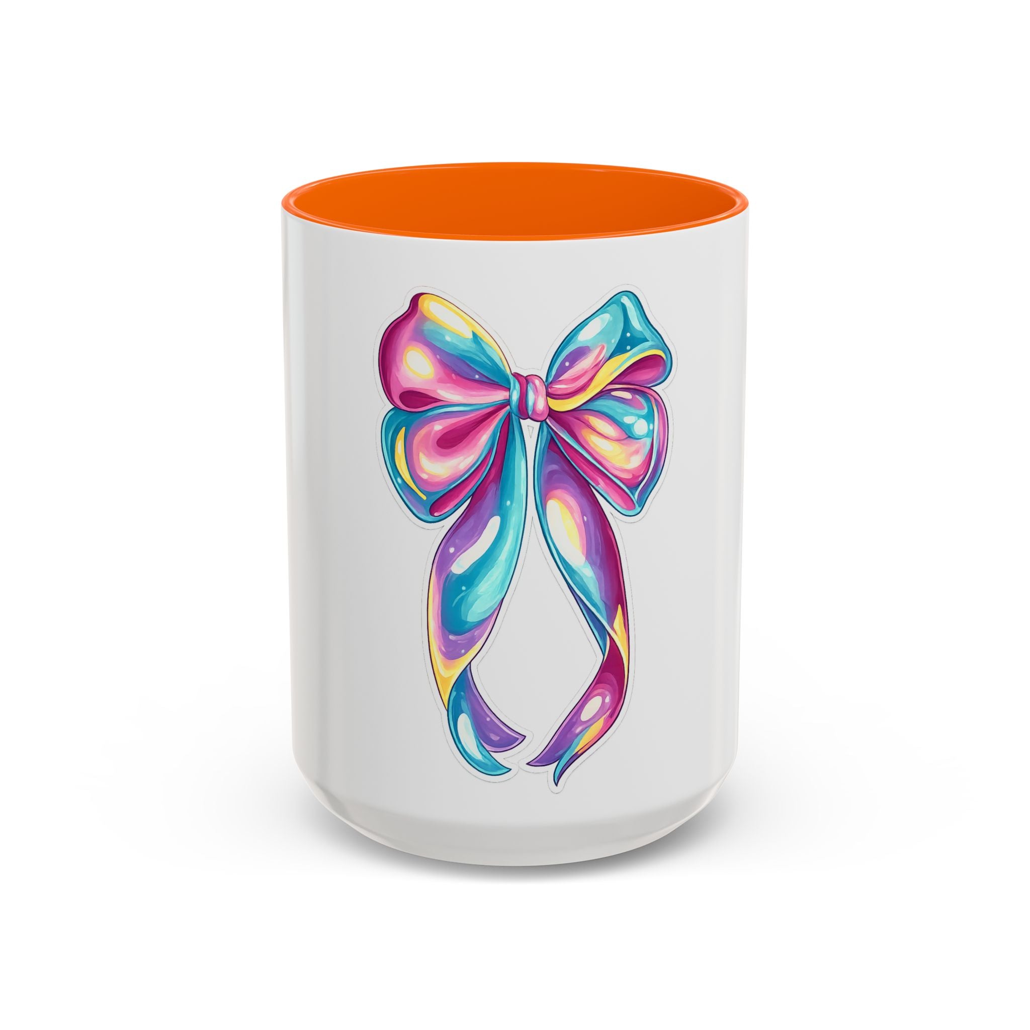 Rainbow Bow Accent Coffee Mug — Colorful Gift Mug for Her