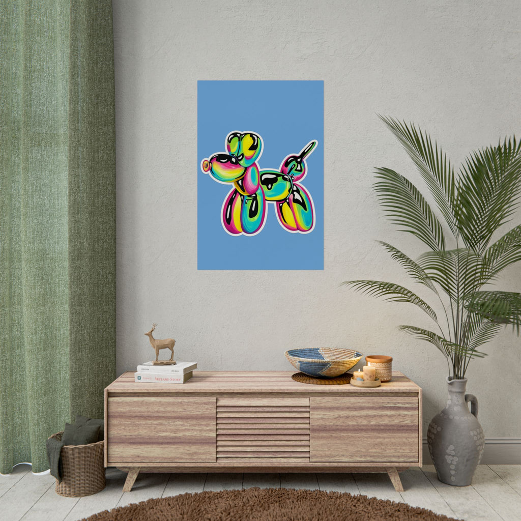 Balloon Dog Poster — Neon Art Print on Blue Background