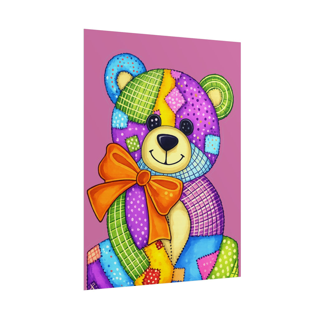 Colorful Patchwork Teddy Bear Poster — Cute Nursery Wall Art