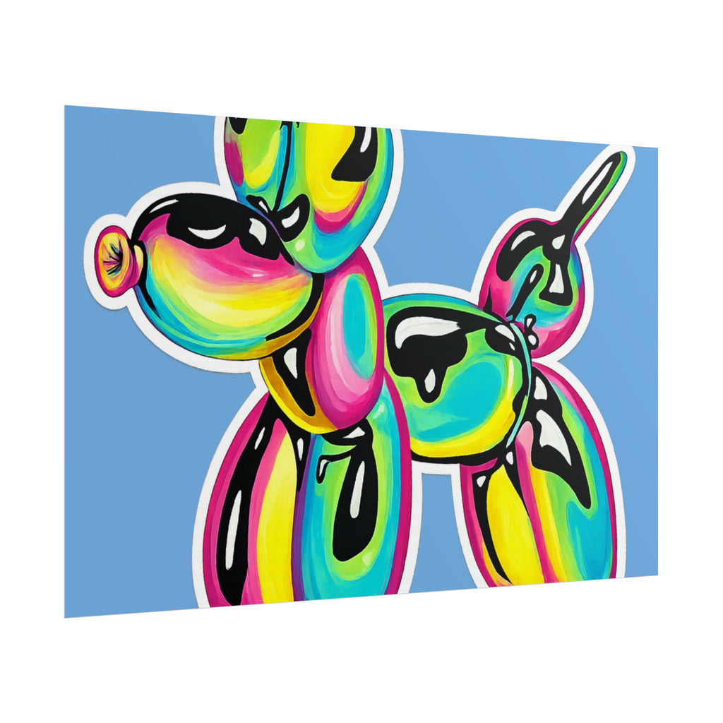 Balloon Dog Poster — Neon Art Print on Blue Background