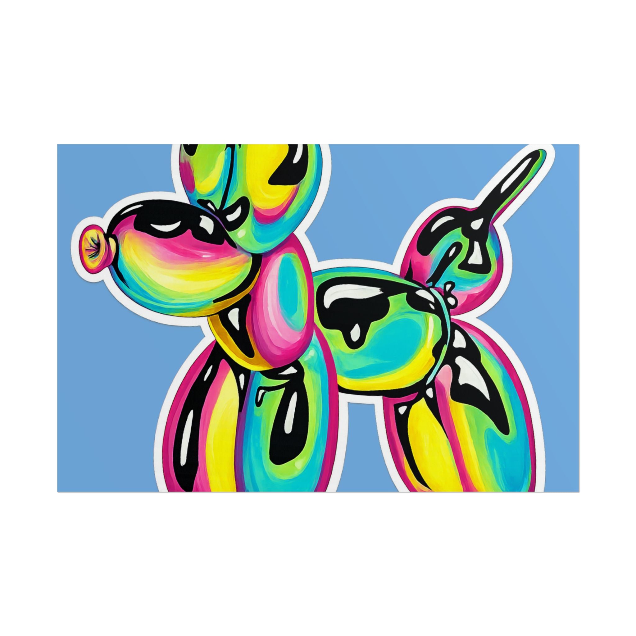 Balloon Dog Poster — Neon Art Print on Blue Background