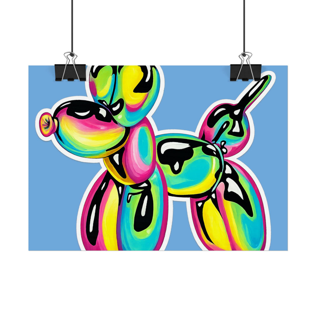Balloon Dog Poster — Neon Art Print on Blue Background