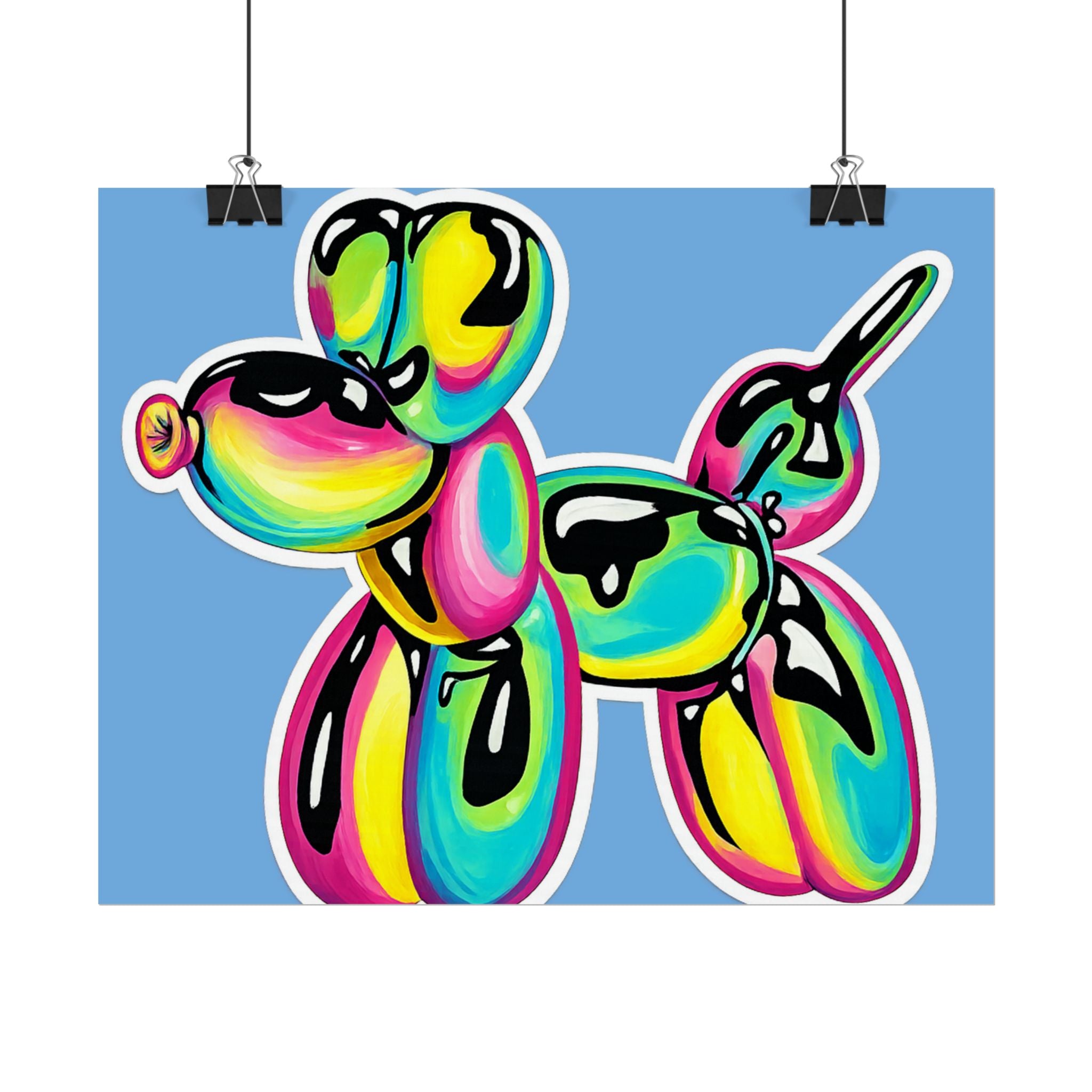 Balloon Dog Poster — Neon Art Print on Blue Background