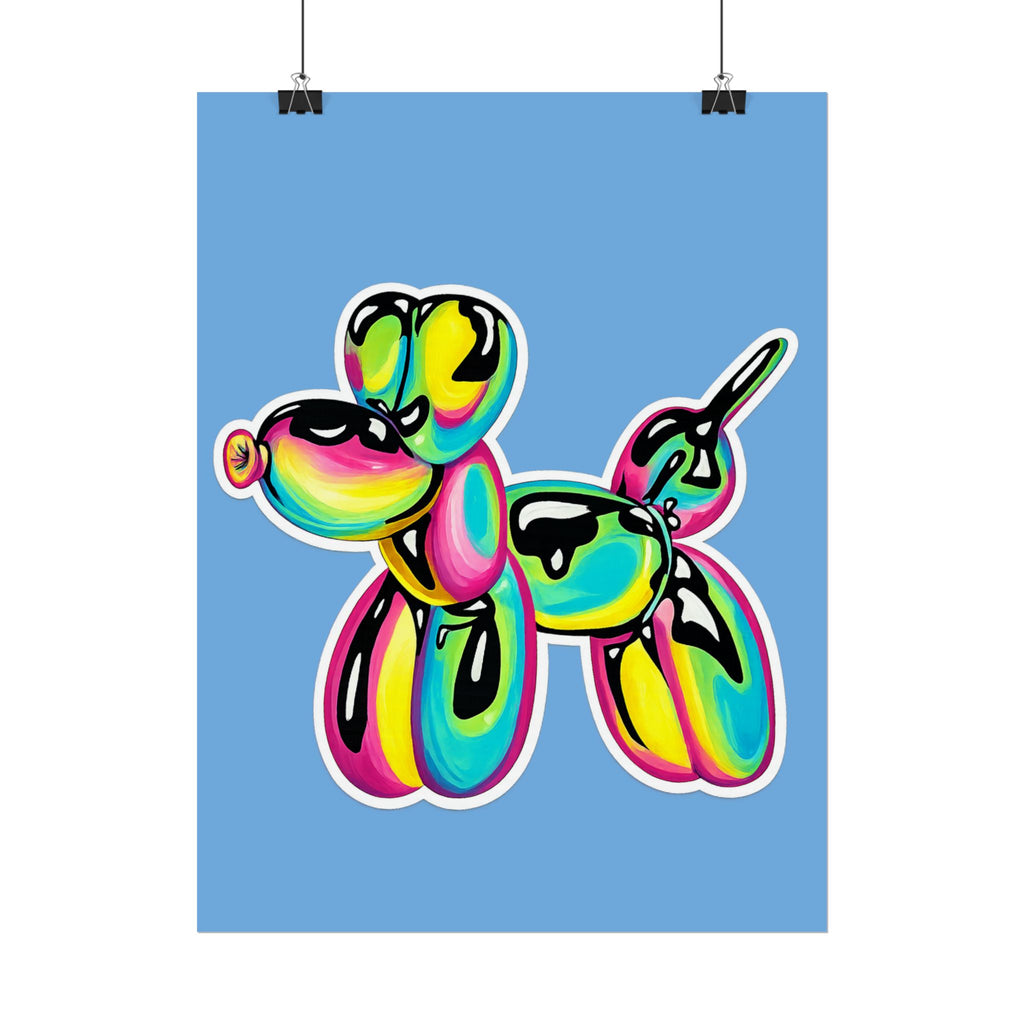 Balloon Dog Poster — Neon Art Print on Blue Background